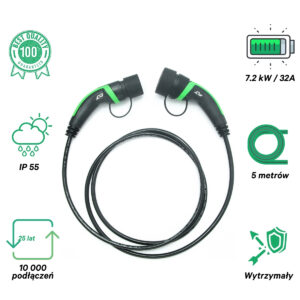 Kabel ładowania Type2 - Type2 (32A|22kW|5m|Zielony)